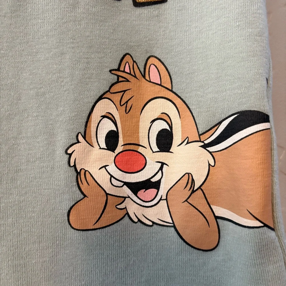 H&M disney green and glitter chip and dale two piece long sleeve pajama set 5t